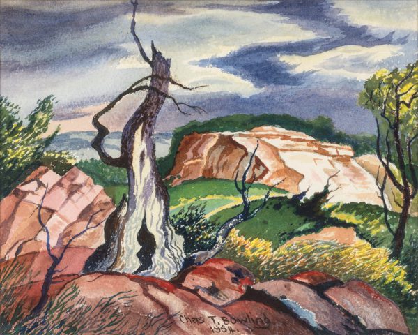 Regionalist landscape watercolor by Charles T. Bowling