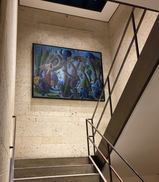 Image of Valton Tyler's last large Painting installed in a stairwell of The Amon Carter Museum in Fort Worth, Texas