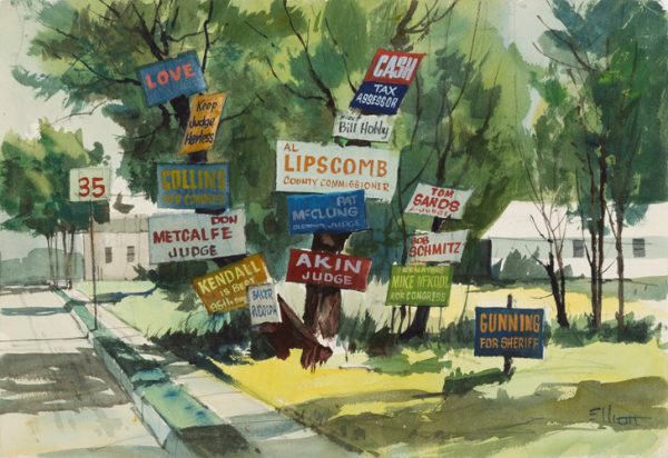 Artist: William Elliott, "Elections" (Dallas) watercolor on paper