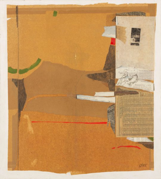 Another example of his collage paintings using paper bags, news paper and other found two dimensional objects.