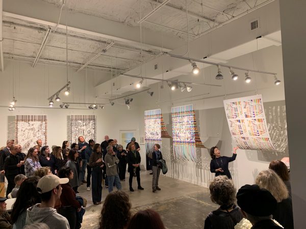 The new gallery space during an artist talk