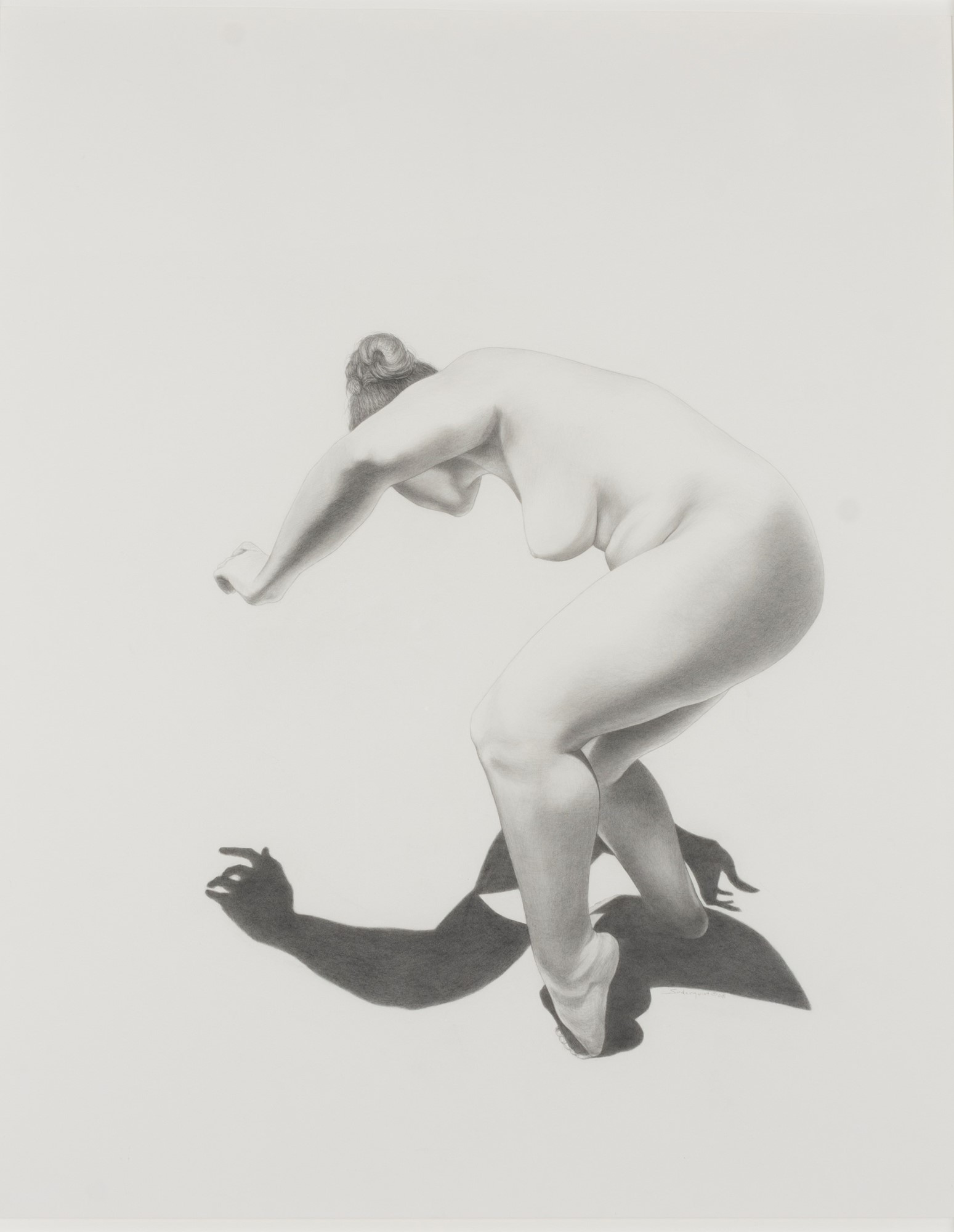 Image of a 2008 graphite on paper drawing of a nude figure and her shadow