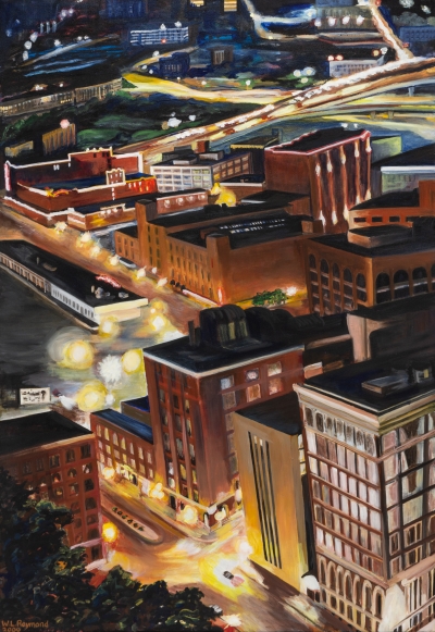 Dallas at night looking down from above.